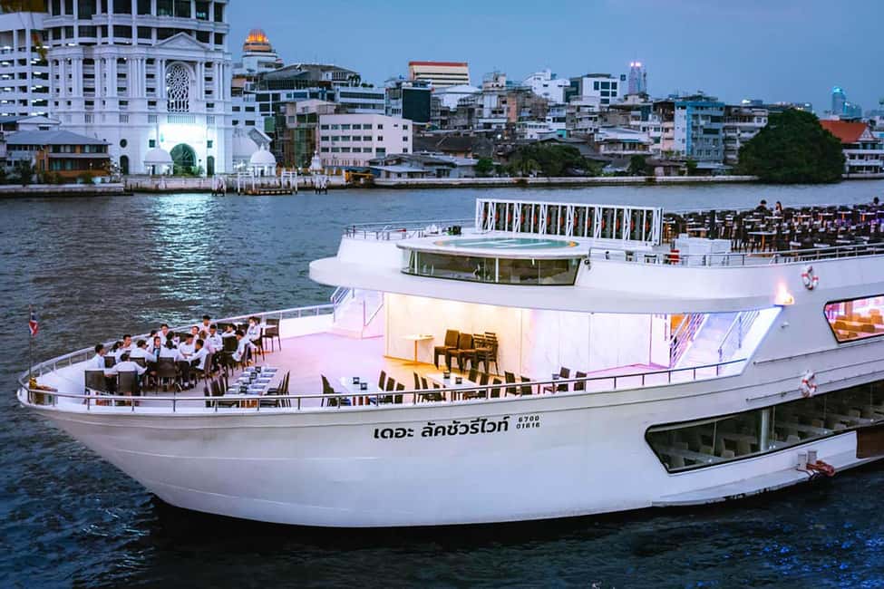 Bangkok: Luxury White Sunset or Dinner Cruise with Beer - Buffet dinner or golden-hour supper: what the food experience is like