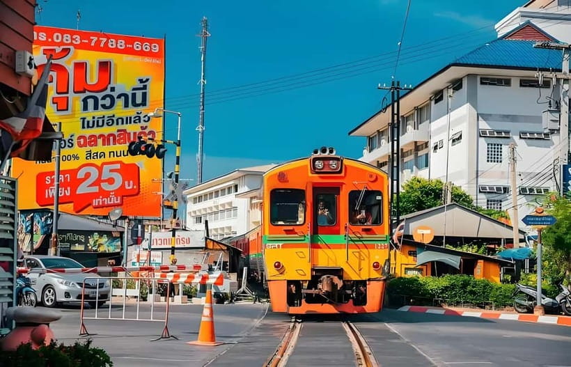 Bangkok: Railway, Floating Market & Chao Phraya Cruise Tour - Quick passes: Grand Palace, Wat Arun, Rama VIII Bridge by road
