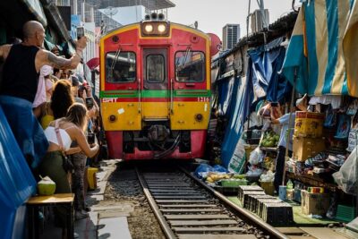 Private Floating Market, Train Market and After Rain Cafe Tour - Maeklong Railway Market (Hoop Rom): the train-through-life moment