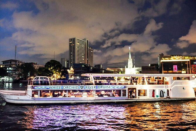White Orchid Sunset Dinner Cruise Calypso Ladyboy Cabaret Show - Sunset Cruise Route: from Asiatique past Wat Arun and the Grand Palace